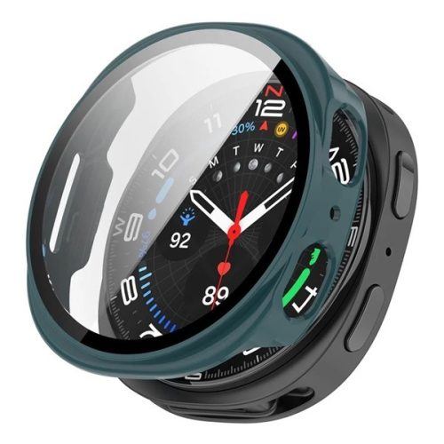 Samsung Galaxy Watch 8 (44 mm) SM-L330 / L335, Műanyag védőkeret, kijelzővédő üveggel, közepesen ütésálló, szíj nélkül, sötétzöld