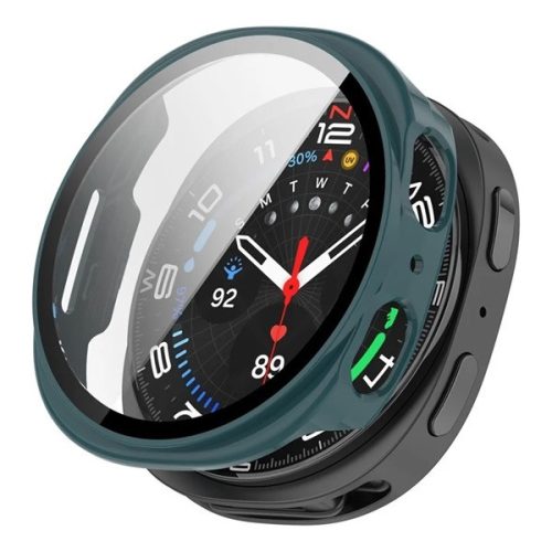 Samsung Galaxy Watch 8 (40 mm) SM-L320 / L325, Műanyag védőkeret, kijelzővédő üveggel, közepesen ütésálló, szíj nélkül, sötétzöld