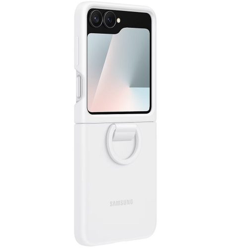 Samsung Galaxy Z Flip6 / Z Flip7 FE SM-F741B / F761B, Szilikon tok, telefongyűrű, fehér, gyári
