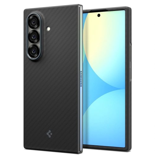 Samsung Galaxy Z Fold7 SM-F966B, Műanyag hátlap védőtok, közepesen ütésálló, ultravékony, Aramid bevonat, karbon minta, Spigen Airskin, fekete