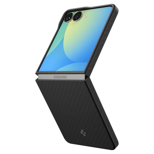 Samsung Galaxy Z Flip7 SM-F766B, Műanyag hátlap védőtok, közepesen ütésálló, ultravékony, Aramid bevonat, karbon minta, Spigen Airskin, fekete
