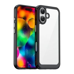   Apple iPhone 17, Műanyag hátlap védőtok + szilikon keret, közepesen ütésálló, átlátszó hátlap, fekete