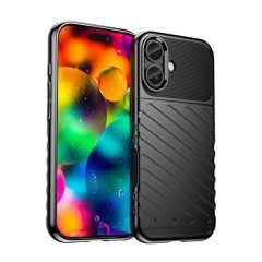   Apple iPhone 17, Szilikon tok, közepesen ütésálló, domború csíkos minta, fekete