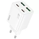 Hálózati töltő adapter, 30W, 2 x USB aljzat, 2 x USB Type-C aljzat, USB Type-C - USB Type-C kábellel, gyorstöltés, PD, GaN, QC 3.0, Hoco N56 Fundador, fehér