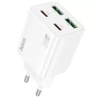   Hálózati töltő adapter, 30W, 2 x USB aljzat, 2 x USB Type-C aljzat, USB Type-C - USB Type-C kábellel, gyorstöltés, PD, GaN, QC 3.0, Hoco N56 Fundador, fehér