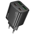 Hálózati töltő adapter, 30W, 2 x USB aljzat, 2 x USB Type-C aljzat, USB Type-C - USB Type-C kábellel, gyorstöltés, PD, GaN, QC 3.0, Hoco N56 Fundador, fekete