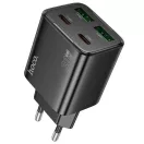Hálózati töltő adapter, 30W, 2 x USB aljzat, 2 x USB Type-C aljzat, USB Type-C - USB Type-C kábellel, gyorstöltés, PD, GaN, QC 3.0, Hoco N56 Fundador, fekete