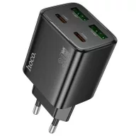   Hálózati töltő adapter, 30W, 2 x USB aljzat, 2 x USB Type-C aljzat, USB Type-C - USB Type-C kábellel, gyorstöltés, PD, GaN, QC 3.0, Hoco N56 Fundador, fekete