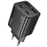   Hálózati töltő adapter, 30W, 2 x USB aljzat, 2 x USB Type-C aljzat, gyorstöltés, PD, GaN, QC 3.0, Hoco N56 Fundador, fekete