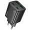 Hálózati töltő adapter, 30W, 2 x USB aljzat, 2 x USB Type-C aljzat, gyorstöltés, PD, GaN, QC 3.0, Hoco N56 Fundador, fekete