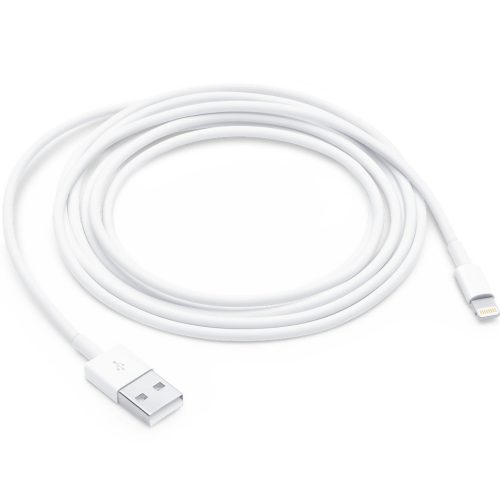 USB töltő- és adatkábel, Lightning, 200 cm, 2400 mA, Apple, fehér, gyári