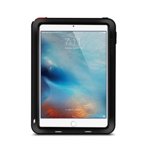 Apple iPad Mini 4 / iPad Mini (2019), TPU szilikon tok, ütésálló Gorilla Glass üveg, fém keret, Love Mei, fekete