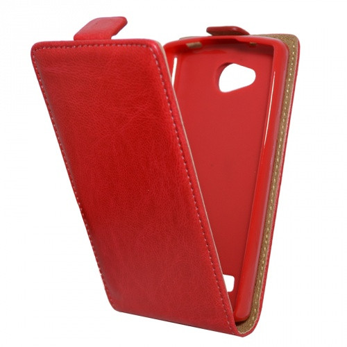 LG Joy H220, Forcell lenyitható bőrtok, Slim Flexi, felfelé nyíló - kinyitható, piros