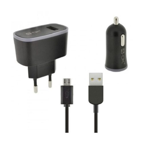 Töltő készlet, USB aljzat, (szivargyújtós töltő, hálózati töltő adapter, adatkábel) Blautel 4-OK, fekete