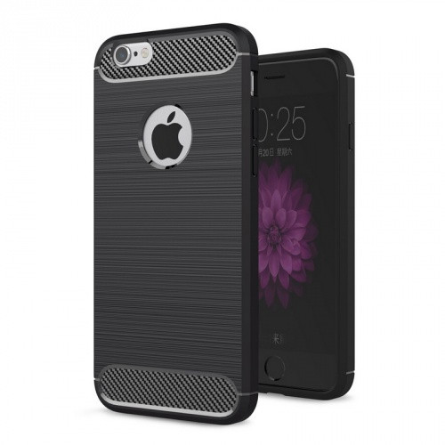 Apple iPhone 6 / 6S, TPU szilikon tok, közepesen ütésálló, szálcsiszolt, karbon minta, fekete
