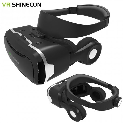 3D VR videószemüveg, fejhallgatóval, 4,5-6.0"-os készülékekhez, Shinecon, 4. generáció, fekete