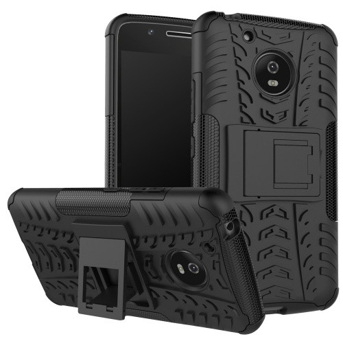Motorola Moto G5, Műanyag hátlap védőtok, Defender, kitámasztóval és szilikon belsővel, autógumi minta, fekete