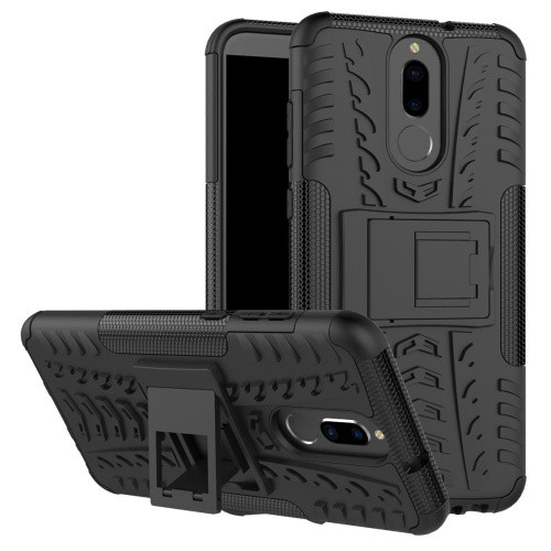 Huawei Mate 10 Lite, Műanyag hátlap védőtok, Defender, kitámasztóval és szilikon belsővel, autógumi minta, fekete