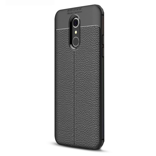 Samsung Galaxy A8 (2018) SM-A530F, TPU szilikon tok, bőrhatású, varrásminta, fekete