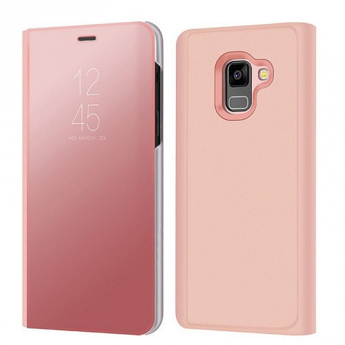 Samsung Galaxy A8 (2018) SM-A530F, Oldalra nyíló tok, hívás mutatóval, Smart View Cover, vörösarany (utángyártott)