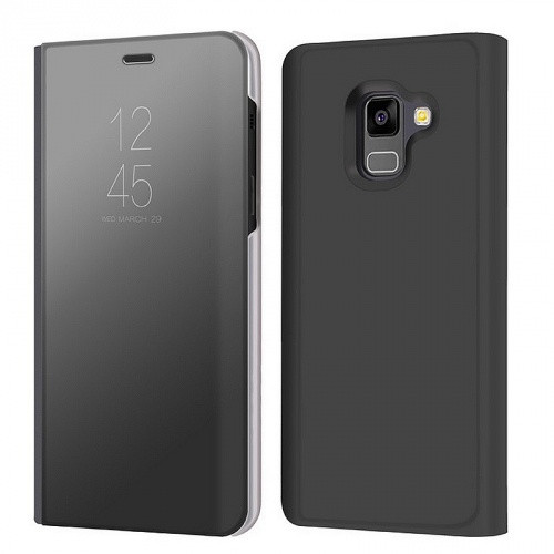 Samsung Galaxy A8 (2018) SM-A530F, Oldalra nyíló tok, hívás mutatóval, Smart View Cover, fekete (utángyártott)