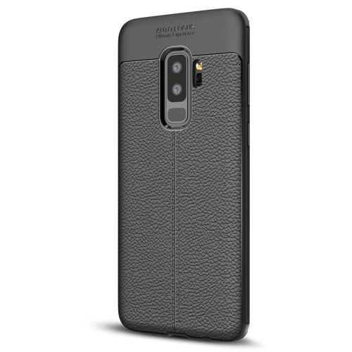 Samsung Galaxy S9 Plus SM-G965, TPU szilikon tok, bőrhatású, varrásminta, fekete