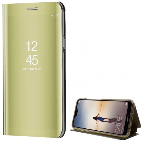 Huawei P20 Lite, Oldalra nyíló tok, hívás mutatóval, Smart View Cover, arany (utángyártott)