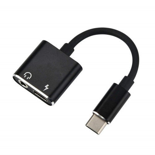 Adapter, USB Type-C - USB Type-C + 3.5 mm jack átalakító, 2in1, fekete