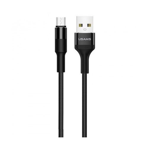 USB töltő- és adatkábel, microUSB, 120 cm, törésgátló, cipőfűző minta, Usams U5, fekete, SJ224_B