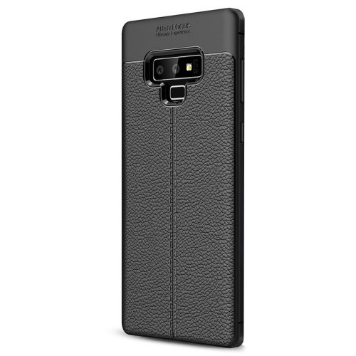 Samsung Galaxy Note 9 SM-N960, TPU szilikon tok, bőrhatású, varrásminta, fekete