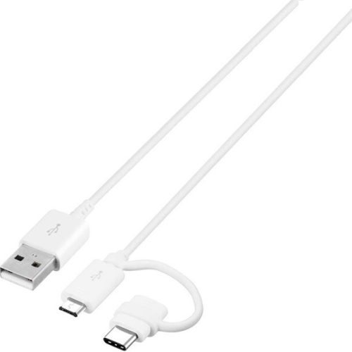 USB töltő- és adatkábel 2in1, 1 x microUSB, 1 x USB Type-C, 150 cm, Samsung, fehér, gyári