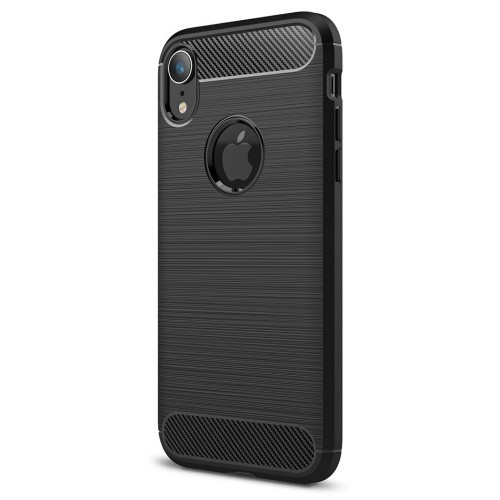 Apple iPhone XR, TPU szilikon tok, közepesen ütésálló, szálcsiszolt, karbon minta, fekete