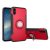 Apple iPhone X / XS, Műanyag hátlap védőtok, szilikon keret, telefontartó gyűrű, karbon minta, piros