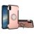 Apple iPhone X / XS, Műanyag hátlap védőtok, szilikon keret, telefontartó gyűrű, karbon minta, vörösarany