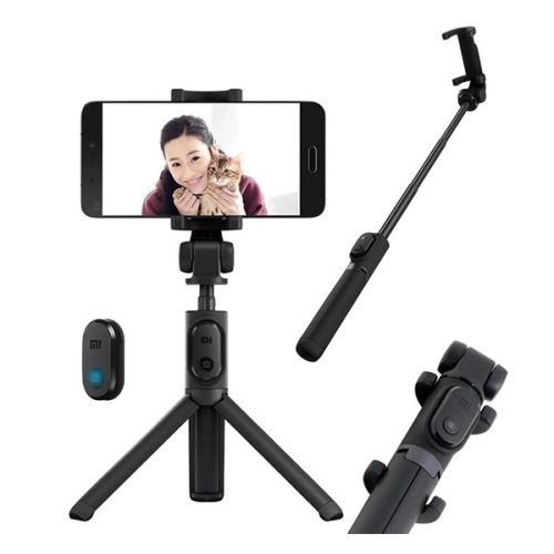 Selfie bot, 42 cm hosszú, 360°-ban forgatható, kivehető exponáló gombbal, bluetooth-os, v3.0, tripod állvány funkció, Xiaomi, fekete, gyári