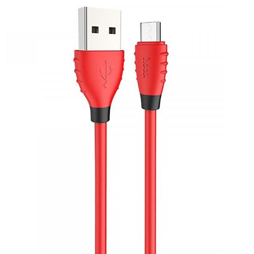 USB töltő- és adatkábel, microUSB, 120 cm, gyorstöltő, törésgátló, Hoco X27, piros