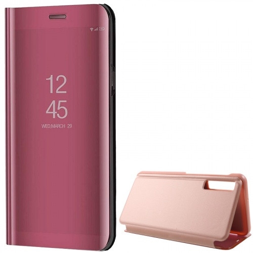 Samsung Galaxy A7 (2018) SM-A750F, Oldalra nyíló tok, hívás mutatóval, Smart View Cover, vörösarany (utángyártott)