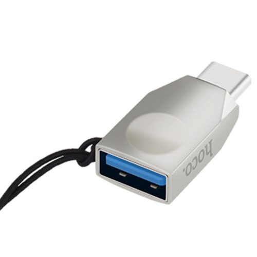 Adapter, USB Type-C - OTG átalakító (USB / Pendrive csatlakoztatásához), kulcstartóra tehető, Hoco UA9, ezüst