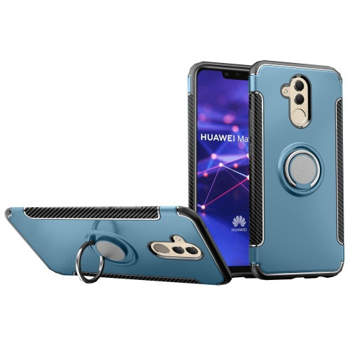 Huawei Mate 20 Lite, Műanyag hátlap védőtok, szilikon keret, telefontartó gyűrű, karbon minta, világoskék