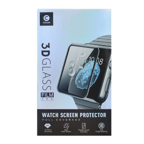 Apple Watch 1-3 (42 mm), Kijelzővédő fólia, ütésálló fólia (az íves részre is!), Tempered Glass (edzett üveg), 3D full Cover, Mocolo, fekete