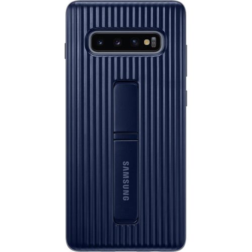 Samsung Galaxy S10 Plus SM-G975, Műanyag hátlap védőtok, dupla rétegű, gumírozott, kitámasztóval, sötétkék, gyári