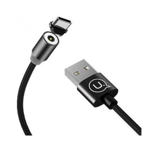 USB Mágneses töltő kábel, USB Type-C, 100 cm, cipőfűző minta, Usams U-Sure, fekete, US-SJ293