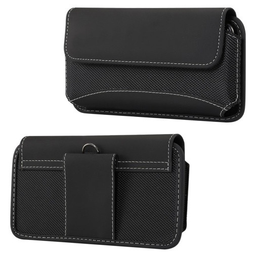 Univerzális tok, fekvő, textil, bőr bevonat, övre fűzhető, tépőzáras, 5.5", fekete