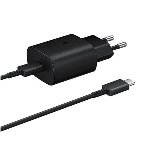 Hálózati töltő adapter, 5V / 3000mA, USB Type-C aljzat, USB Type-C kábellel, PD, gyorstöltés, Samsung, fekete, gyári