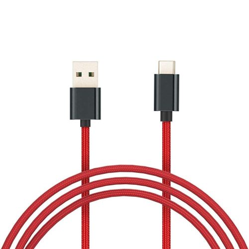 USB töltő- és adatkábel, USB Type-C, 100 cm, 3000 mA, cipőfűző minta, Xiaomi Mi Braided, piros, gyári, SJV4110GL
