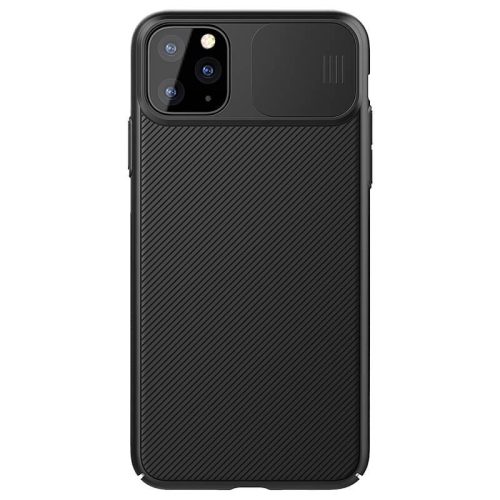 Apple iPhone 11 Pro, Műanyag hátlap védőtok, közepesen ütésálló, kamera védelem, csíkos minta, Nillkin CamShield, fekete