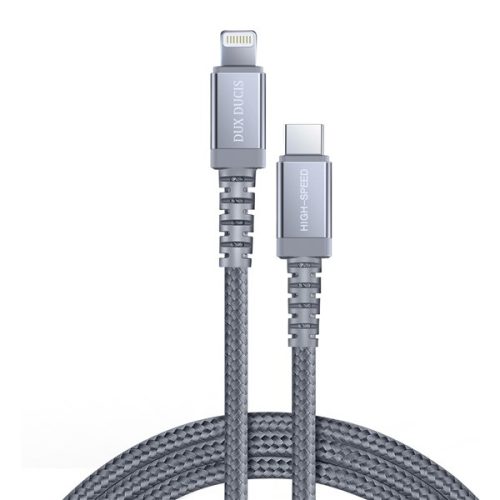 USB Type-C töltő- és adatkábel, Lightning, 100 cm, 3000 mA, törésgátlóval, MFI engedélyes, gyorstöltés, PD, Dux Ducis X2, szürke