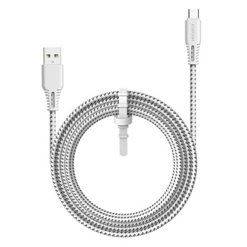 USB töltő- és adatkábel, USB Type-C, 200 cm, 2400 mA, törésgátlóval, gyorstöltés, cipőfűző minta, Joyroom T-507, fehér