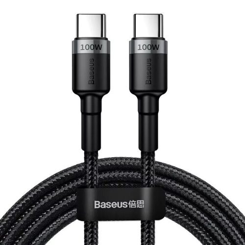 USB Type-C töltő- és adatkábel, USB Type-C, 200 cm, 5000 mA, törésgátlóval, gyorstöltés, PD, cipőfűző minta, Baseus Cafule CATKLF-ALG1, fekete/szürke