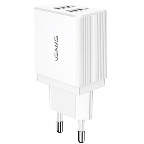 Hálózati töltő adapter, 10.5W, 2 x USB aljzat, Usams T24, fehér